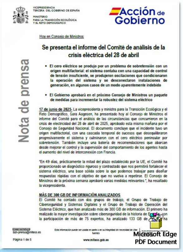 Spanish Government Report Conclusions